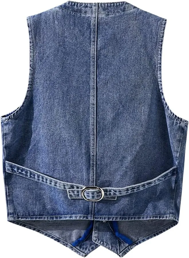 LONGBIDA Men's Denim Vest Casual Slim Fit Sleeveless Jacket Outdoor Jean Vests