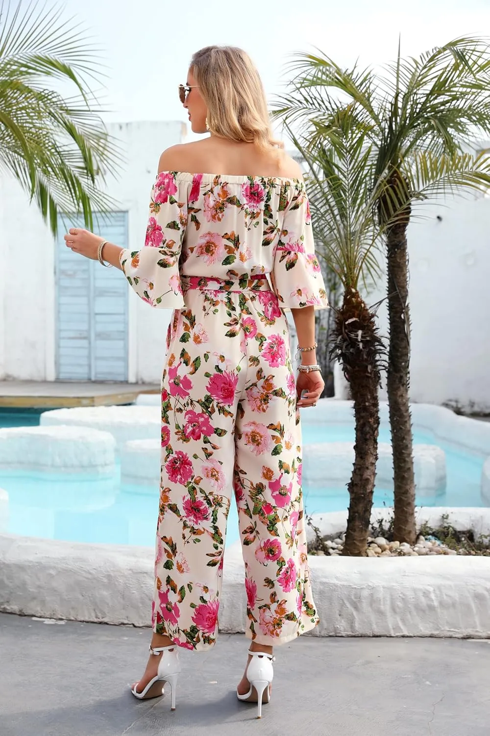 Love Welove Fashion Summer Jumpsuits for Women 2025 Floral Off Shoulder Wide Leg One-Piece Romper Casual Dressy Outfit