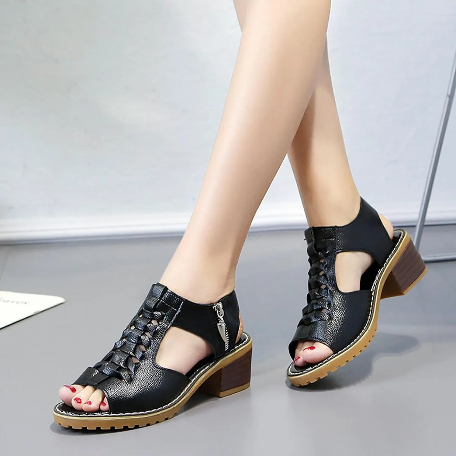 Low Heel Wedge Sandals for Women Orthopedic Sandals Open Toe Non Slip Zipper Wedges Casual Work Shoes for Office Dressy Sandal Comfortable Trendy Breathable Shoes 2025 Summer