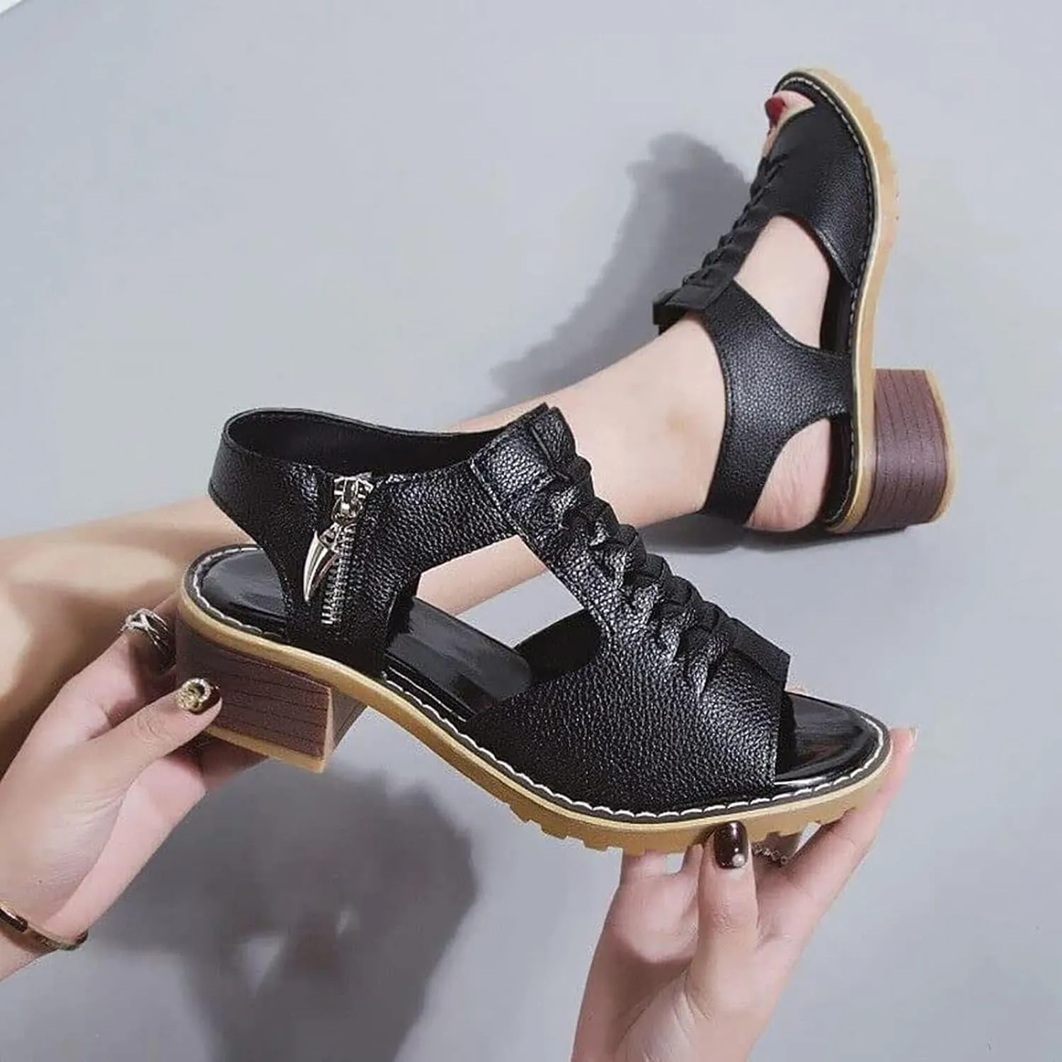 Low Heel Wedge Sandals for Women Orthopedic Sandals Open Toe Non Slip Zipper Wedges Casual Work Shoes for Office Dressy Sandal Comfortable Trendy Breathable Shoes 2025 Summer
