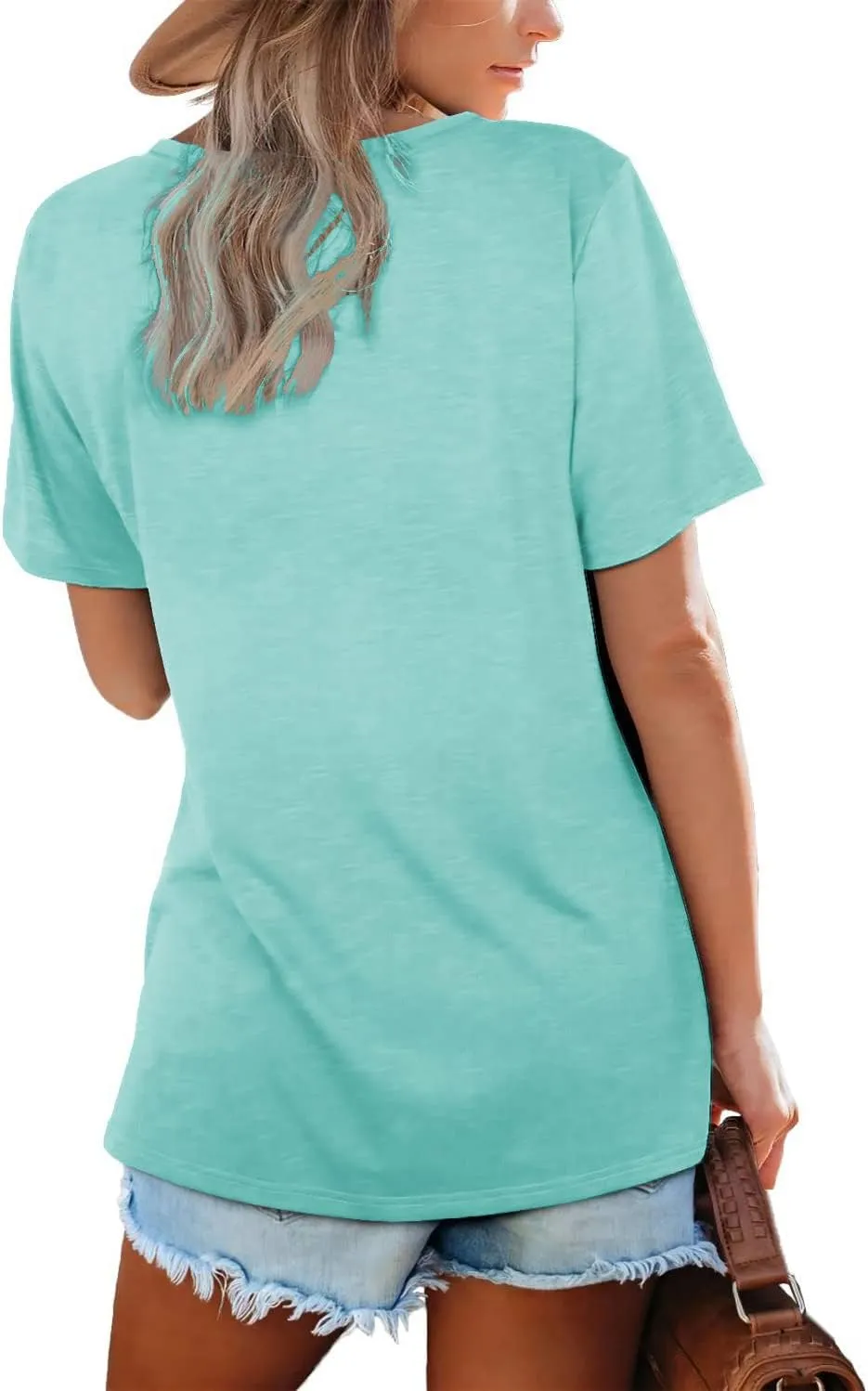 Lunivop Womens Tops Casual V Neck Short Sleeve Solid Color Basic T Shirt