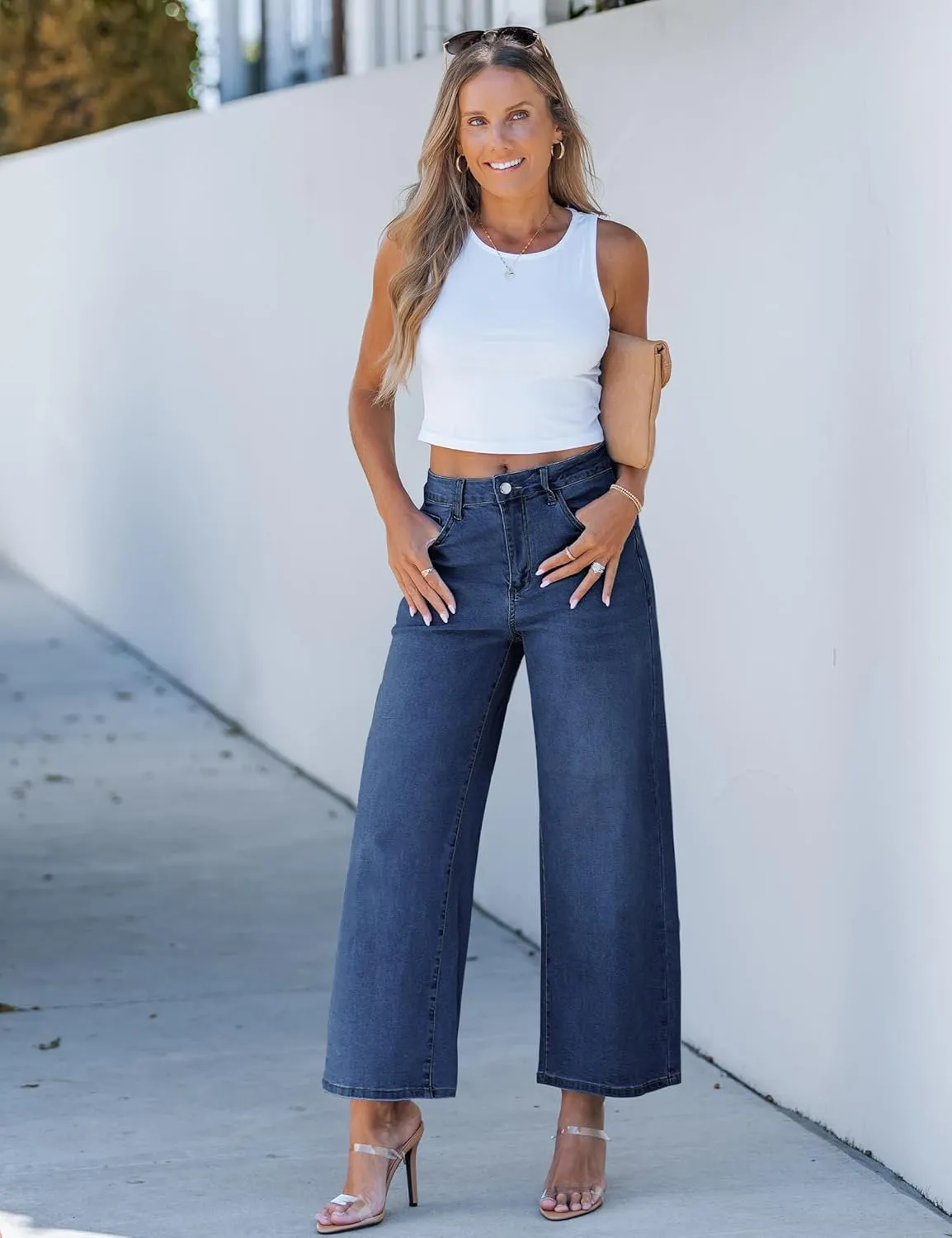 luvamia Wide Leg Jeans for Women High Waisted Relaxed Fit Trendy Stretchy Denim Pants Ankle Trouser Jeans with Pockets