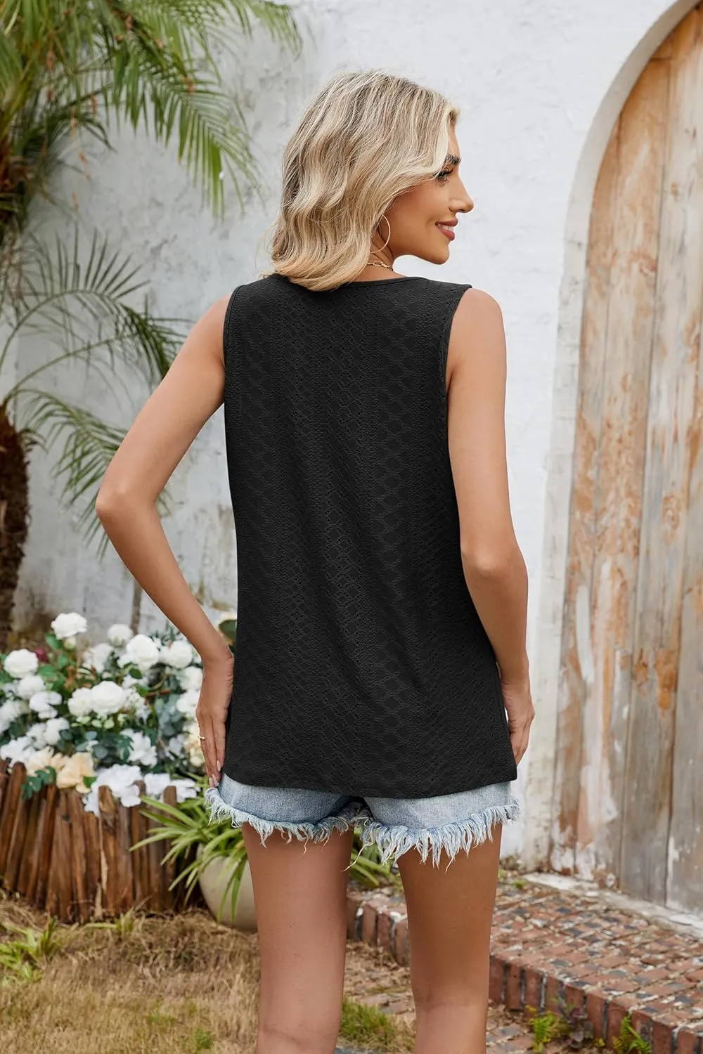 luwita Summer Tank Tops for Women 2025 Loose Fit Casual Sleeveless Keyhole Neck Tanks Trendy Eyelet Flowy Clothes