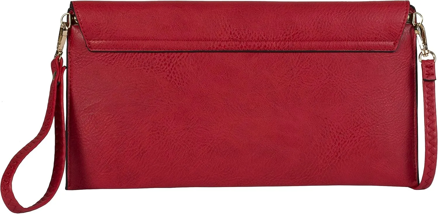 Mabel Women's Faux Leather Wristlet Clutch with Adjustable Strap  Small Evening Shoulder Purse  Piper