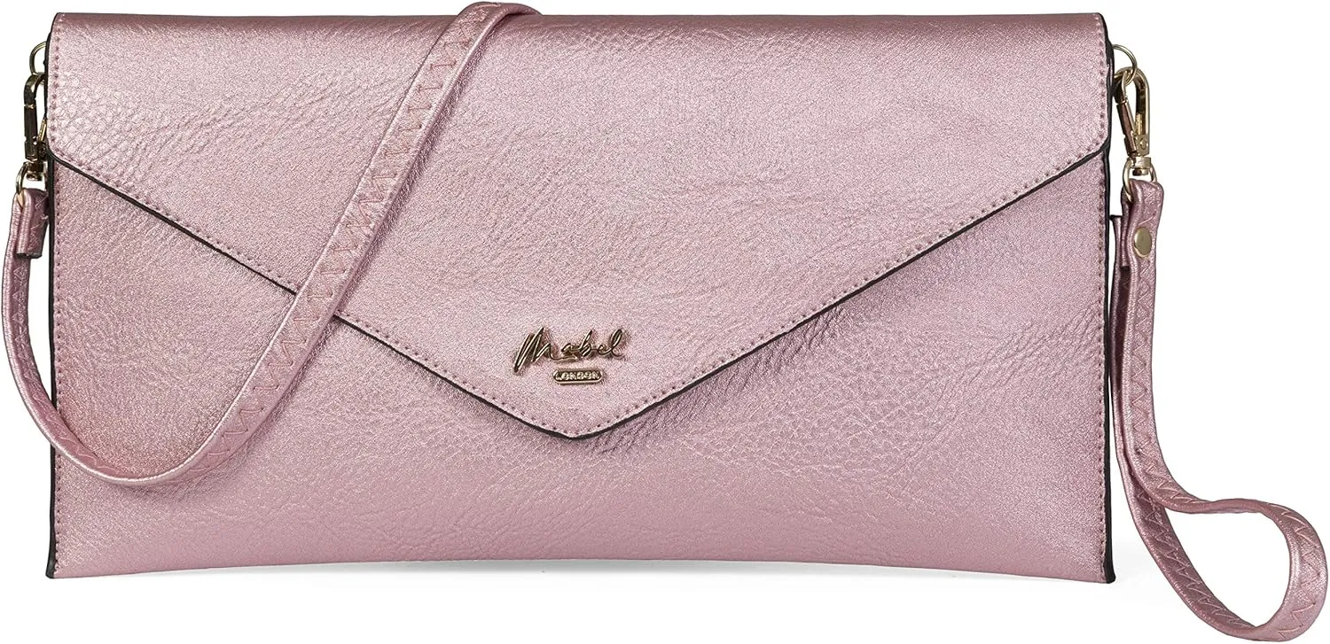 Mabel Women's Faux Leather Wristlet Clutch with Adjustable Strap  Small Evening Shoulder Purse  Piper