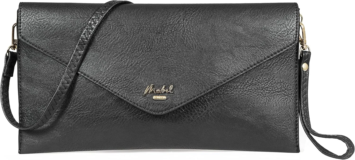 Mabel Women's Faux Leather Wristlet Clutch with Adjustable Strap  Small Evening Shoulder Purse  Piper