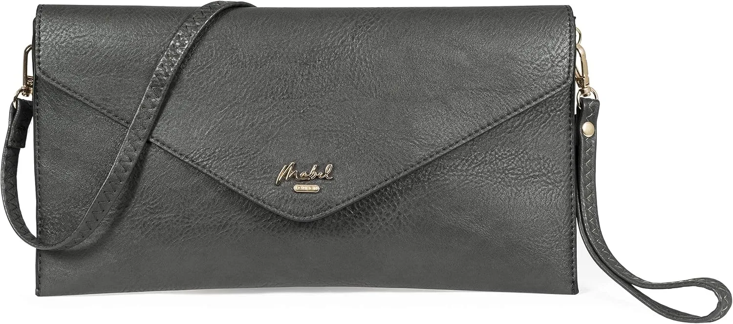 Mabel Women's Faux Leather Wristlet Clutch with Adjustable Strap  Small Evening Shoulder Purse  Piper