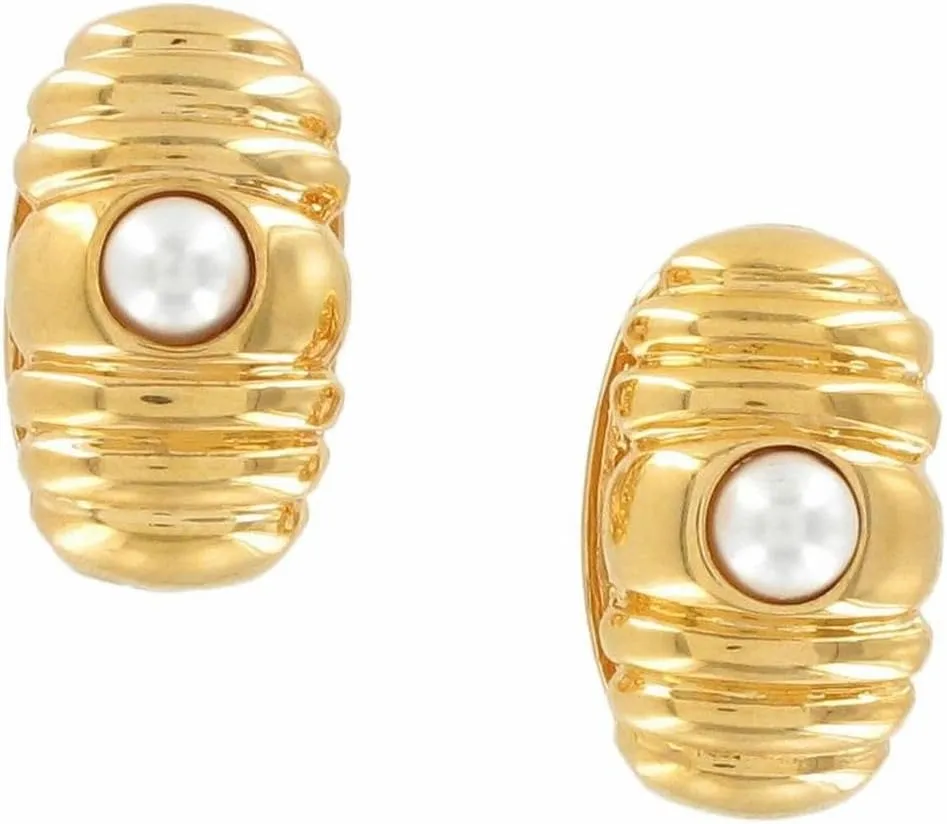 Magnetic Clip On Earrings Faux Pearl Accent Gold Tone 3/4" Fashion Earrings for Women Trendy Accessories for Women Stylish Additions