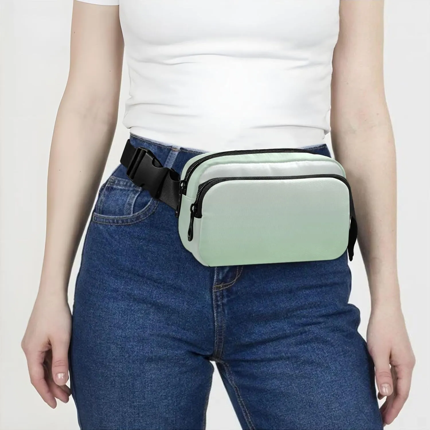 Magnolia Celadon Green Gradient Waterproof Fanny Pack for Women Large Hip Belt Bag Designer Travel Waist Bag