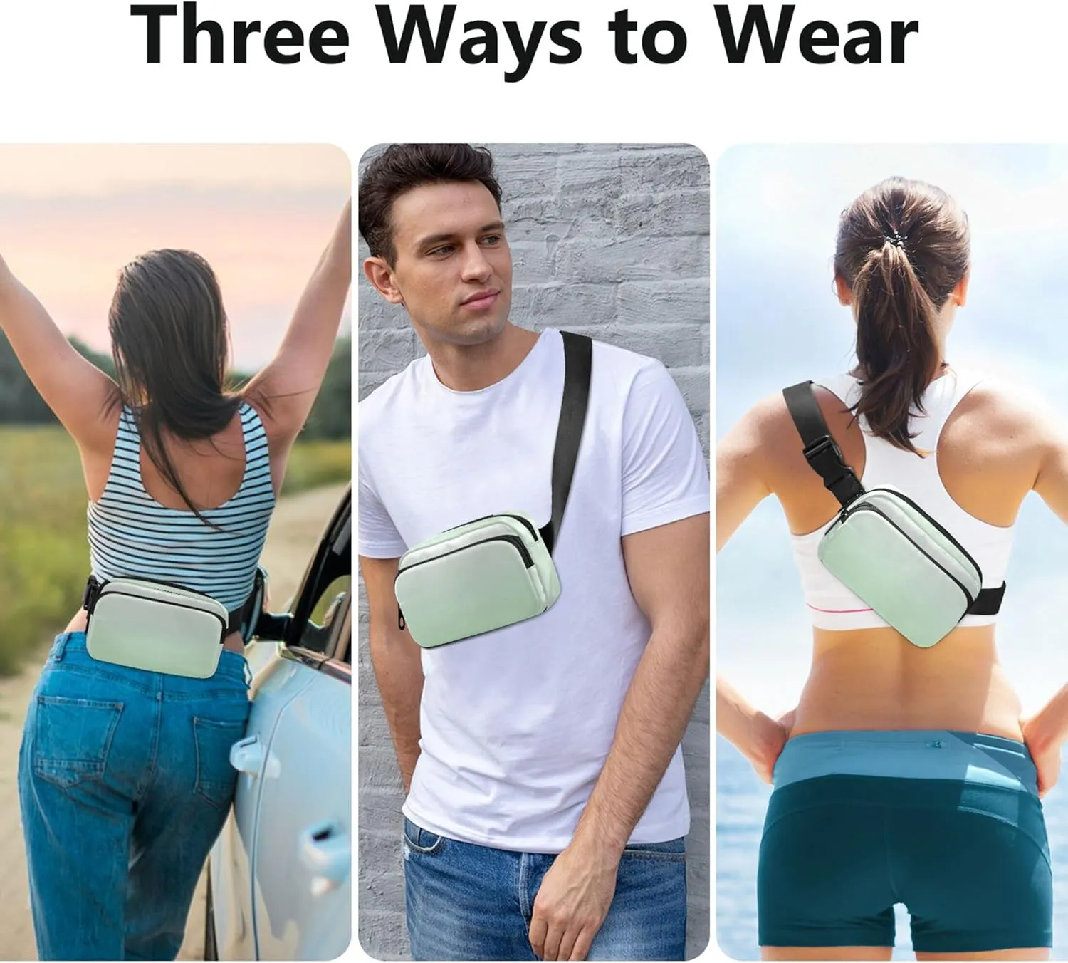 Magnolia Celadon Green Gradient Waterproof Fanny Pack for Women Large Hip Belt Bag Designer Travel Waist Bag