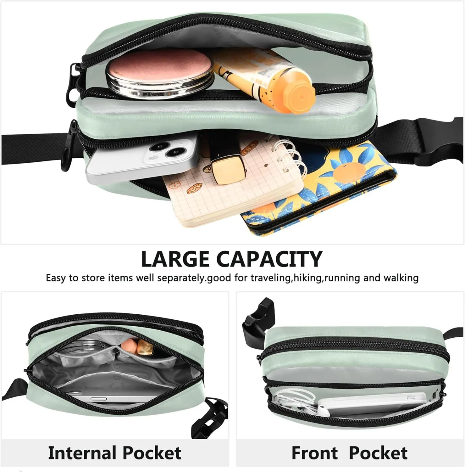 Magnolia Celadon Green Gradient Waterproof Fanny Pack for Women Large Hip Belt Bag Designer Travel Waist Bag