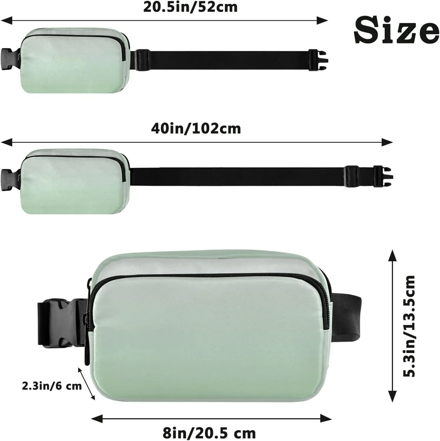 Magnolia Celadon Green Gradient Waterproof Fanny Pack for Women Large Hip Belt Bag Designer Travel Waist Bag