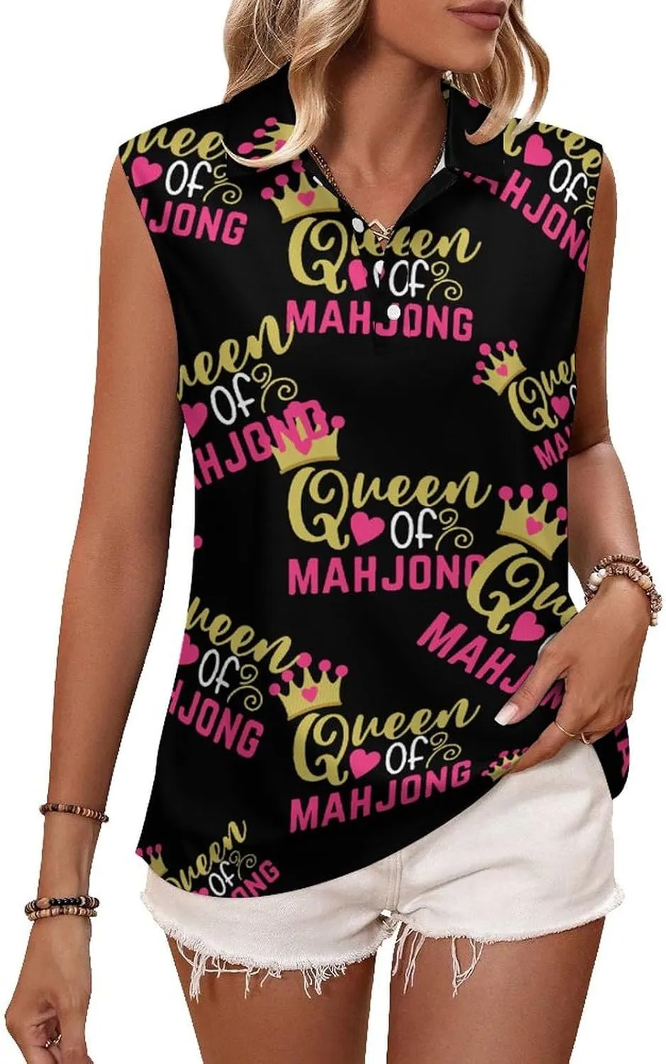 Mahjong Queen Women's Sleeveless Golf Polo Shirts Athletic Tank Tops