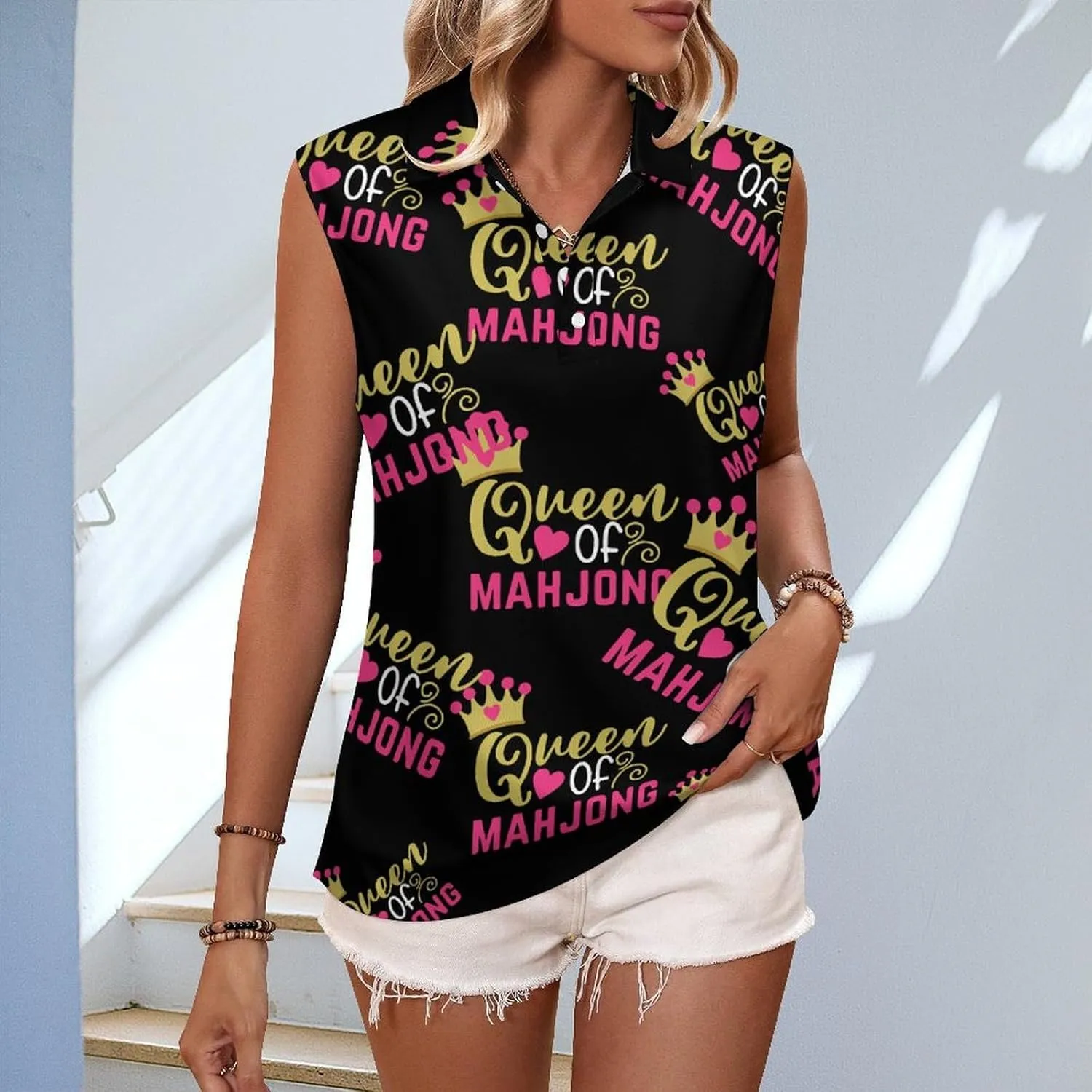 Mahjong Queen Women's Sleeveless Golf Polo Shirts Athletic Tank Tops