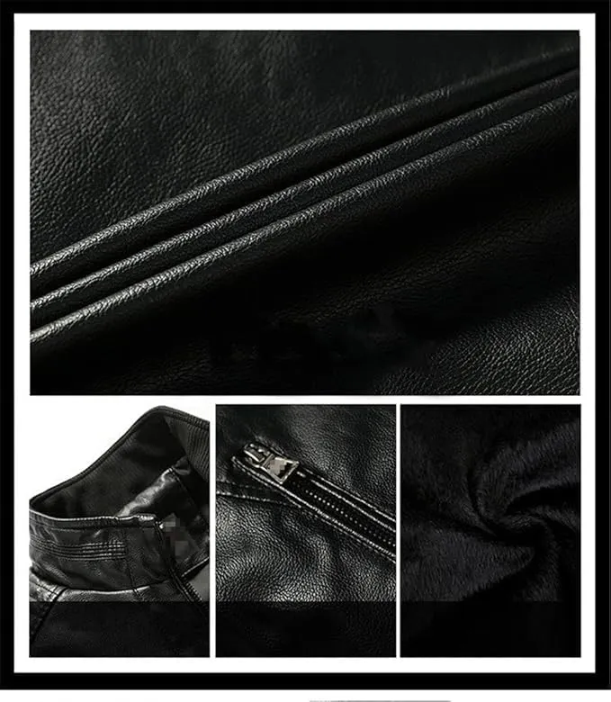 Maiyifu-GJ Men's Casual Zip Up Slim Bomber Faux Leather Jacket Motorcycle Biker Jackets Fashion Leather Jackets Coat