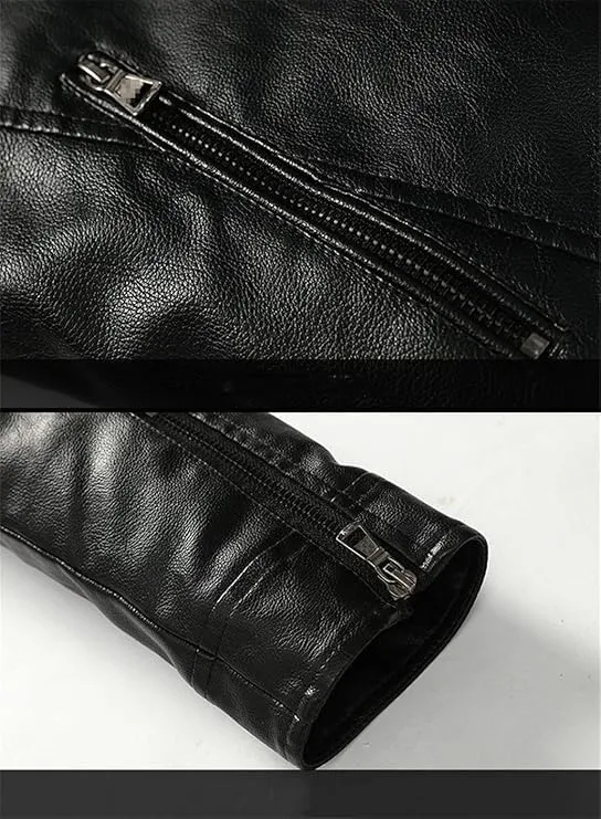Maiyifu-GJ Men's Casual Zip Up Slim Bomber Faux Leather Jacket Motorcycle Biker Jackets Fashion Leather Jackets Coat