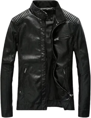 Maiyifu-GJ Men's Casual Zip Up Slim Bomber Faux Leather Jacket Motorcycle Biker Jackets Fashion Leather Jackets Coat