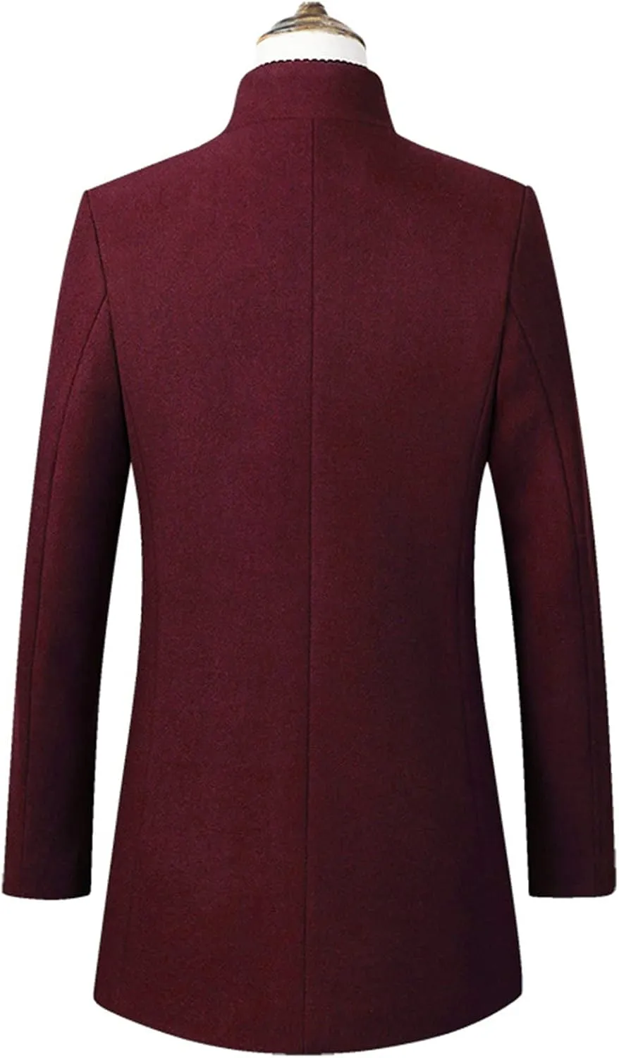 Maiyifu-GJ Mens Mid-Length Single Breasted Coat Stylish Stand Collar Top Pea Coats Winter Windproof Business Trench Overcoat