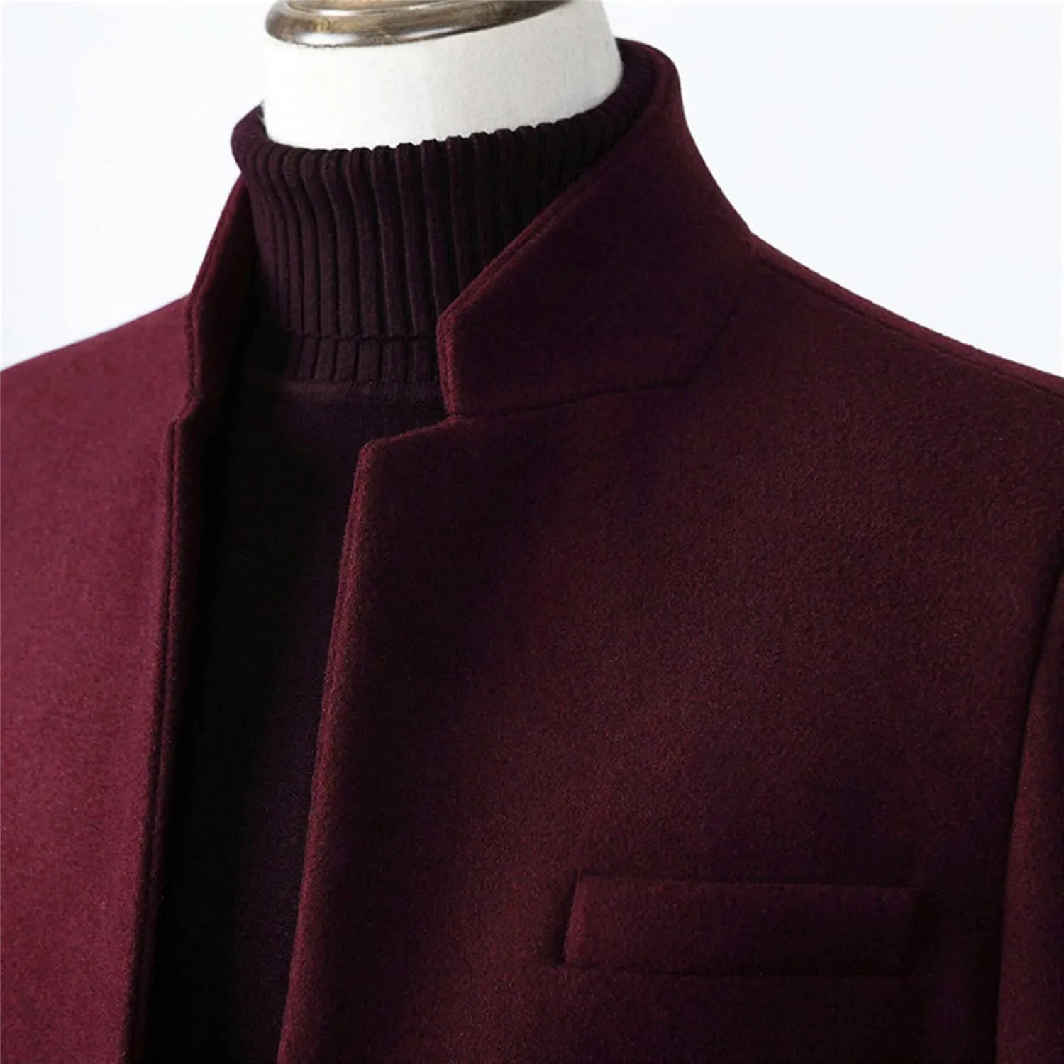 Maiyifu-GJ Mens Mid-Length Single Breasted Coat Stylish Stand Collar Top Pea Coats Winter Windproof Business Trench Overcoat