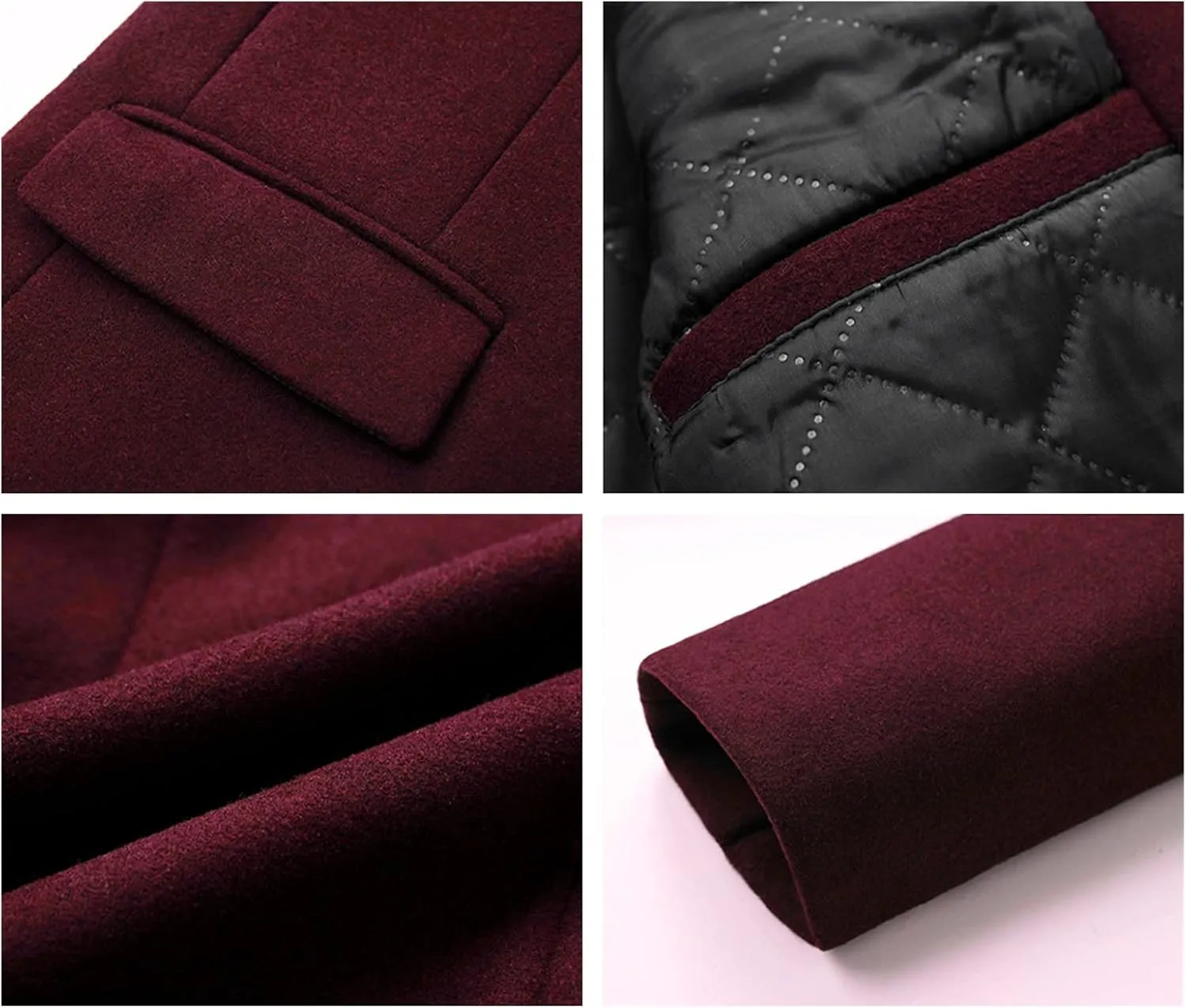 Maiyifu-GJ Mens Mid-Length Single Breasted Coat Stylish Stand Collar Top Pea Coats Winter Windproof Business Trench Overcoat