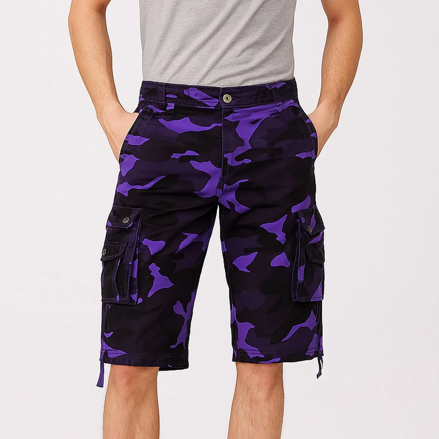 Maiyifu-GJ Men's Multi-Pockets Cargo Shorts Casual Cotton Twill Camo Cargo Shorts Lightweight Camouflage Hiking Short Pants