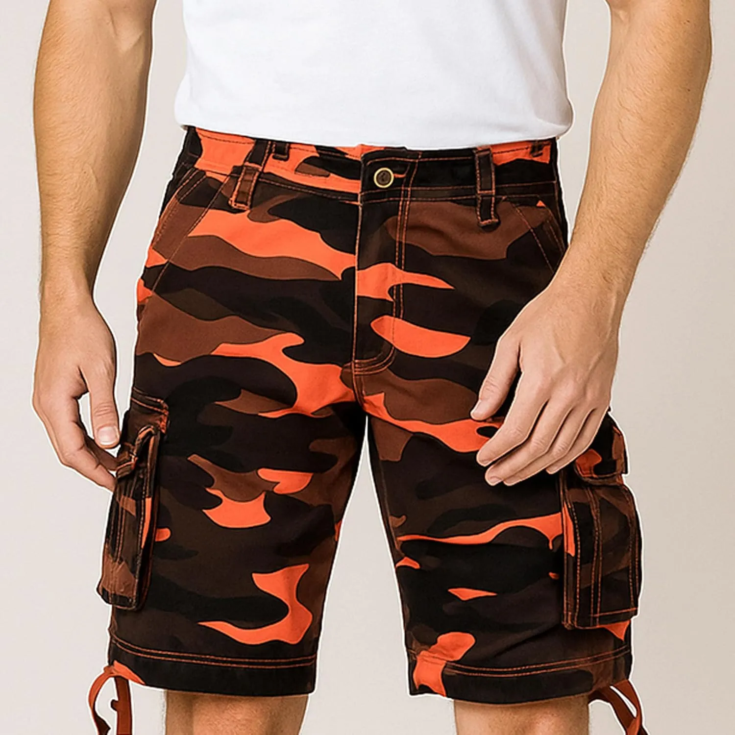 Maiyifu-GJ Men's Multi-Pockets Cargo Shorts Casual Cotton Twill Camo Cargo Shorts Lightweight Camouflage Hiking Short Pants