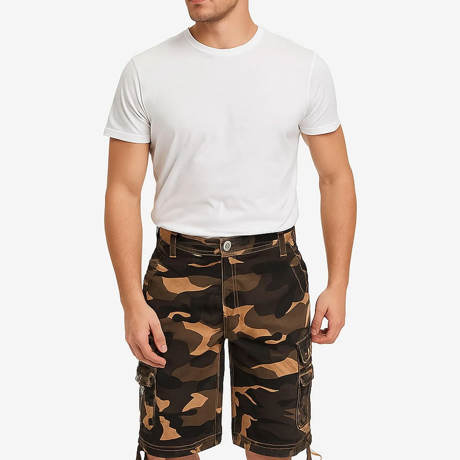 Maiyifu-GJ Men's Multi-Pockets Cargo Shorts Casual Cotton Twill Camo Cargo Shorts Lightweight Camouflage Hiking Short Pants