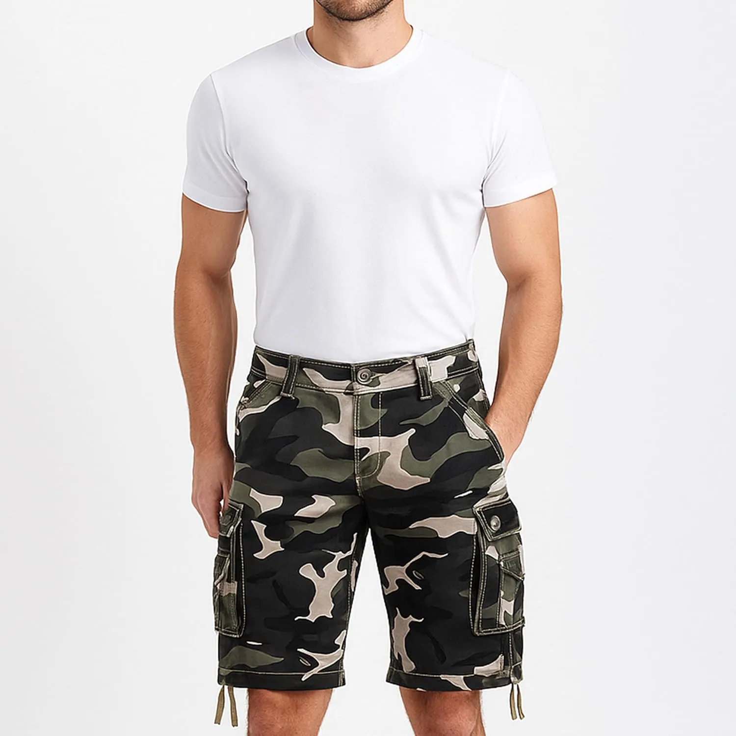 Maiyifu-GJ Men's Multi-Pockets Cargo Shorts Casual Cotton Twill Camo Cargo Shorts Lightweight Camouflage Hiking Short Pants