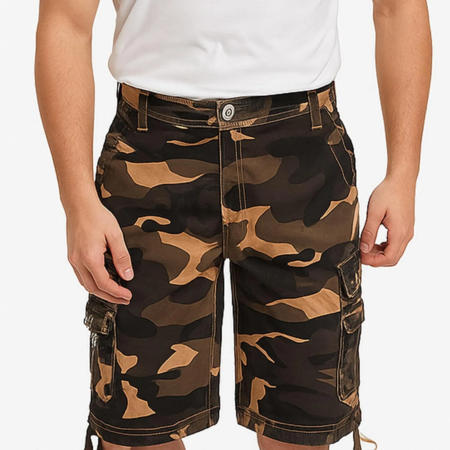 Maiyifu-GJ Men's Multi-Pockets Cargo Shorts Casual Cotton Twill Camo Cargo Shorts Lightweight Camouflage Hiking Short Pants