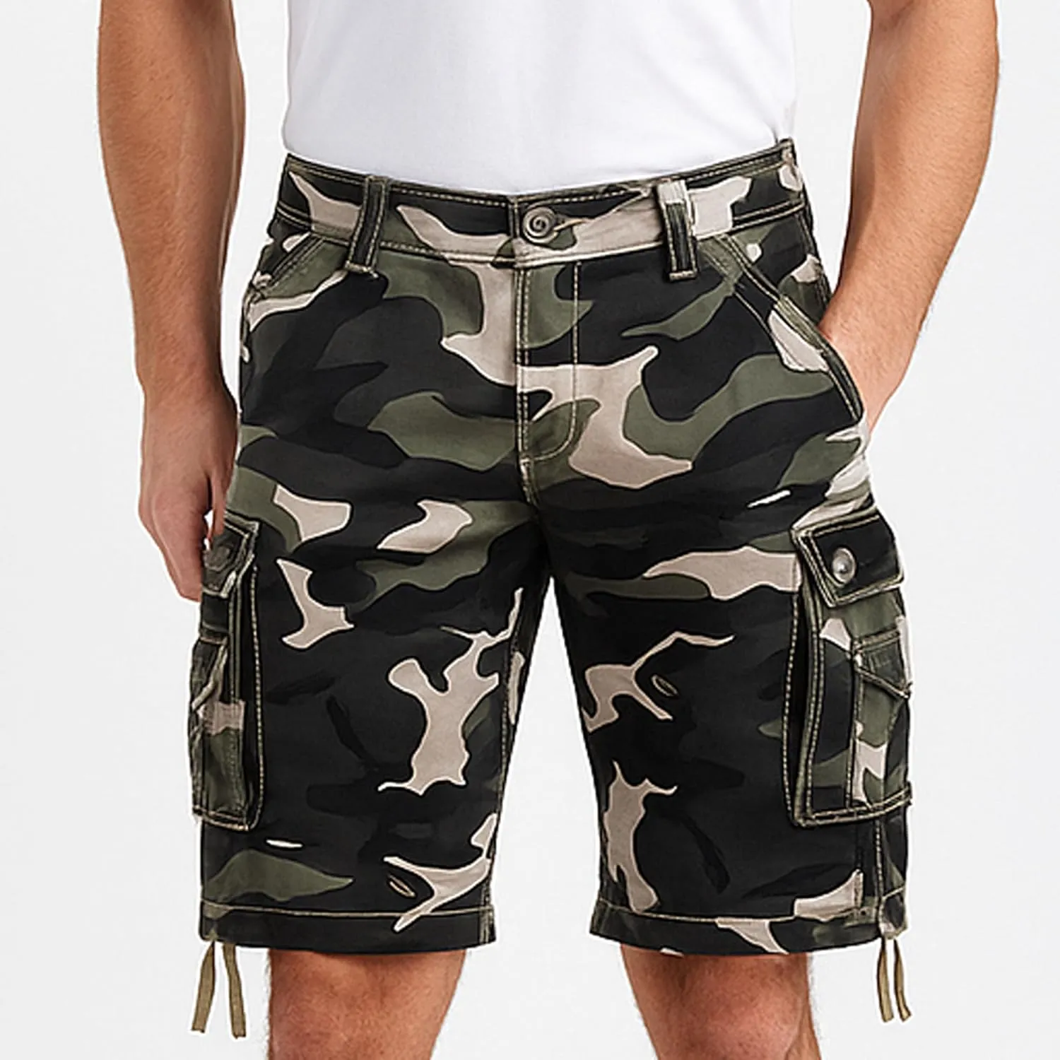Maiyifu-GJ Men's Multi-Pockets Cargo Shorts Casual Cotton Twill Camo Cargo Shorts Lightweight Camouflage Hiking Short Pants