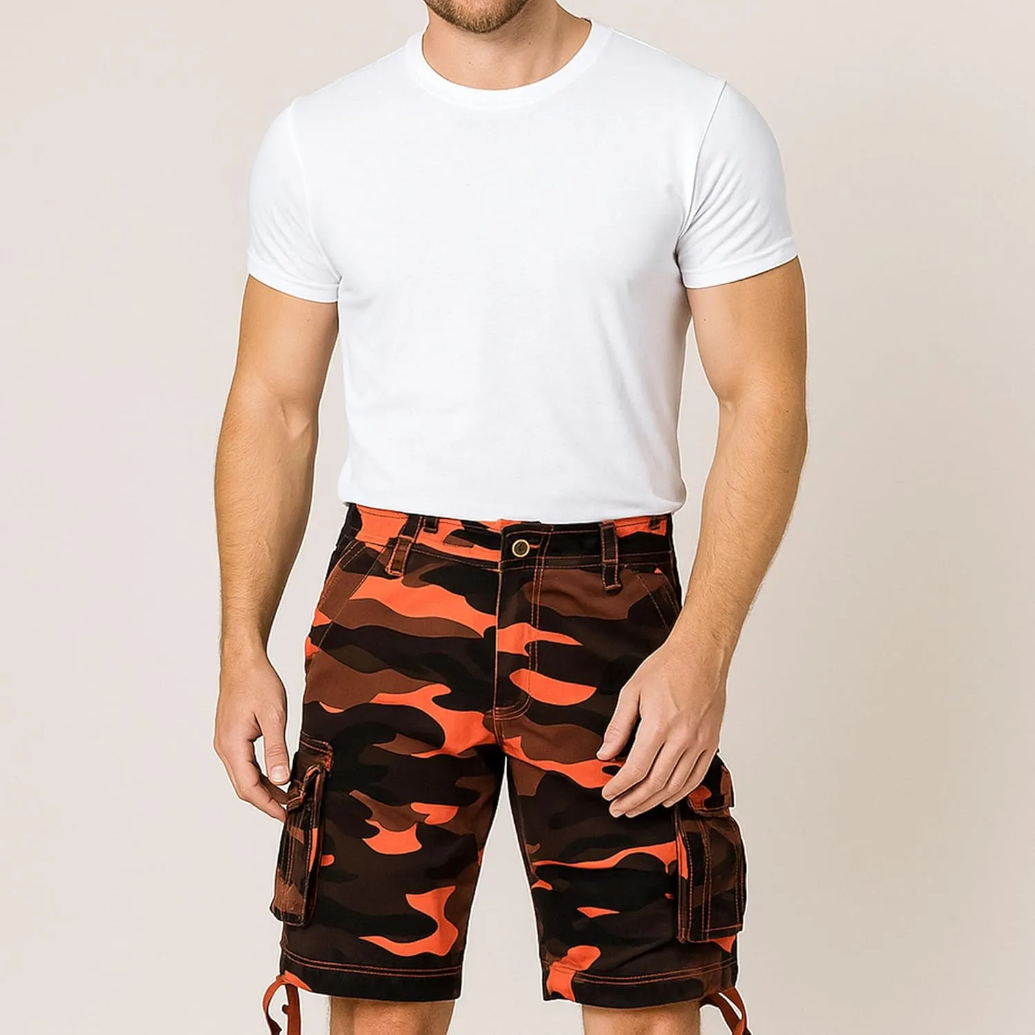 Maiyifu-GJ Men's Multi-Pockets Cargo Shorts Casual Cotton Twill Camo Cargo Shorts Lightweight Camouflage Hiking Short Pants