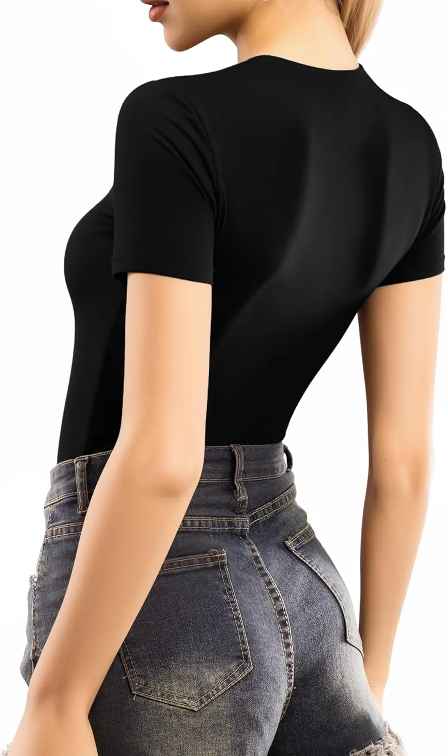 MANGOPOP Women's Double Lined Short Sleeve Long Sleeve Tops Crew Neck T Shirt Compression Fitted Basic Tee