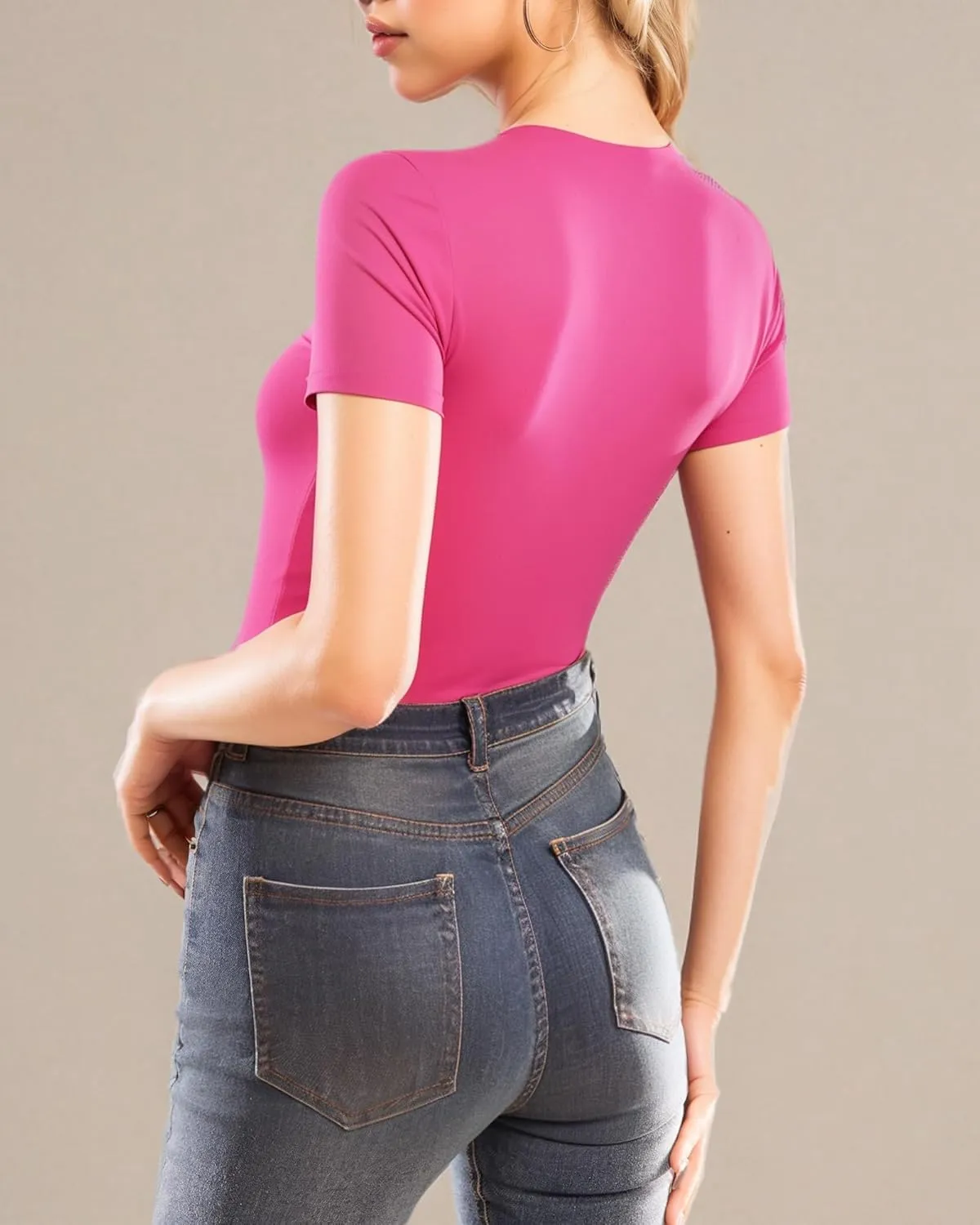 MANGOPOP Women's Double Lined Short Sleeve Long Sleeve Tops Crew Neck T Shirt Compression Fitted Basic Tee