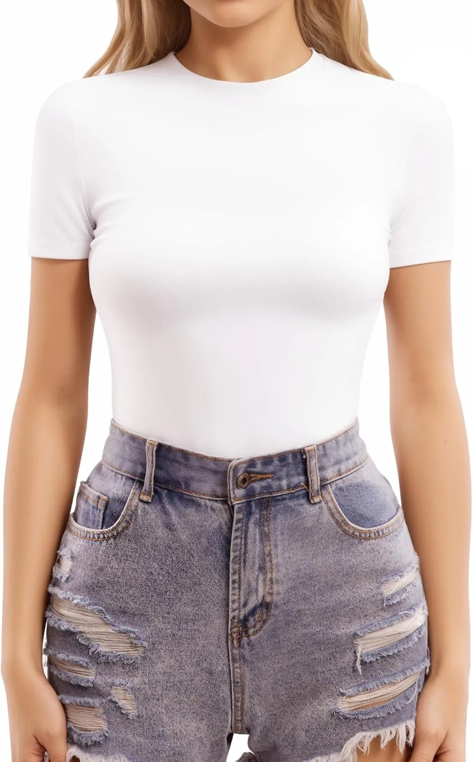 MANGOPOP Women's Double Lined Short Sleeve Long Sleeve Tops Crew Neck T Shirt Compression Fitted Basic Tee