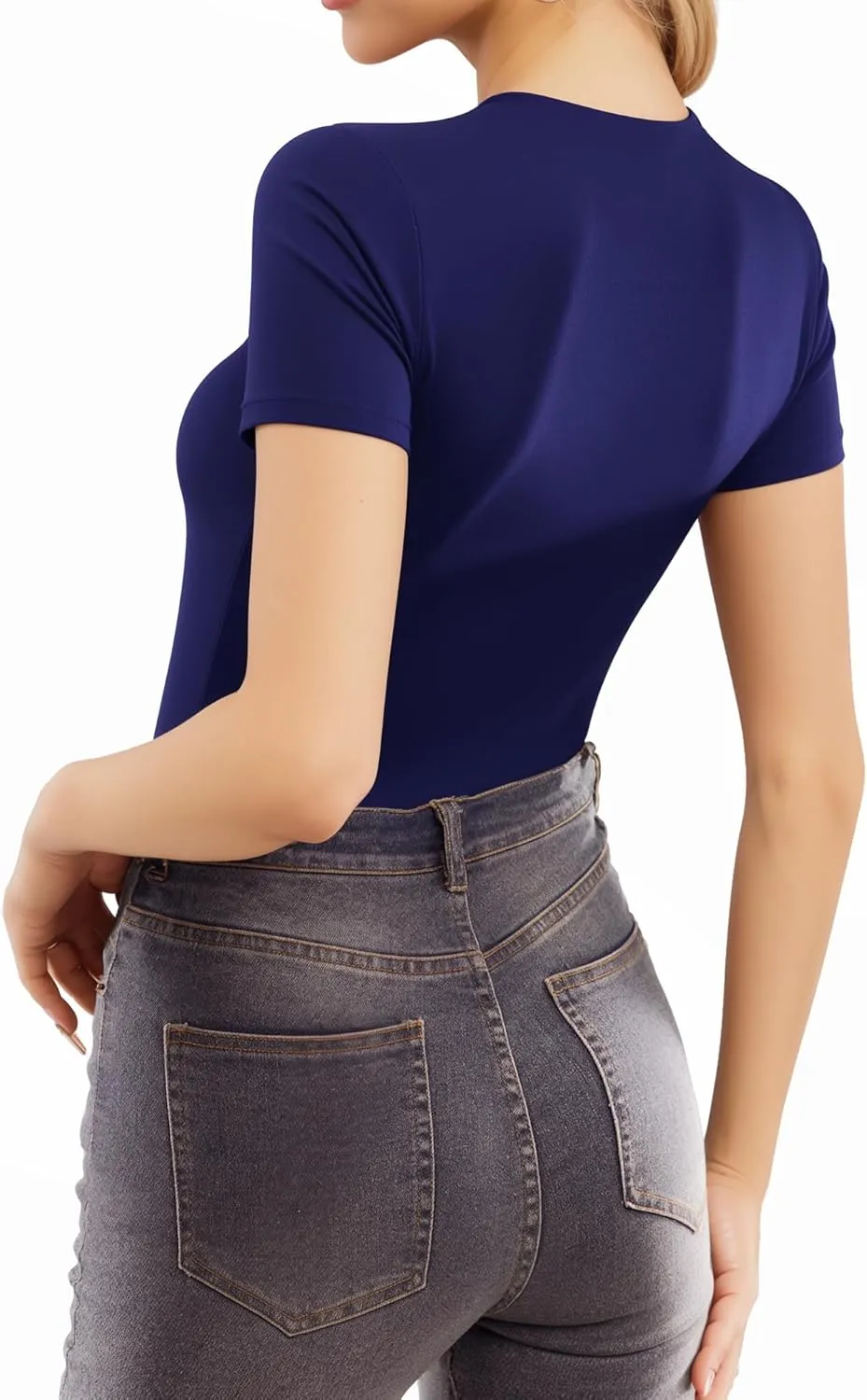 MANGOPOP Women's Double Lined Short Sleeve Long Sleeve Tops Crew Neck T Shirt Compression Fitted Basic Tee