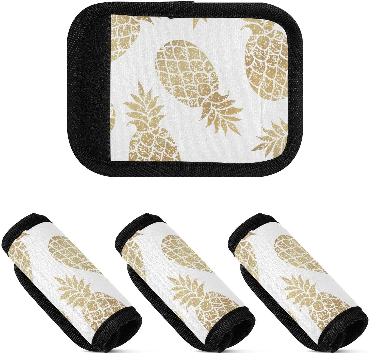 MCHIVER Golden Pineapple Luggage Handle Wrap 4 Pack Luggage Handle Covers Soft Luggage Identifiers for Suitcase Luggage Handles for Suitcase Travel Bag Luggage