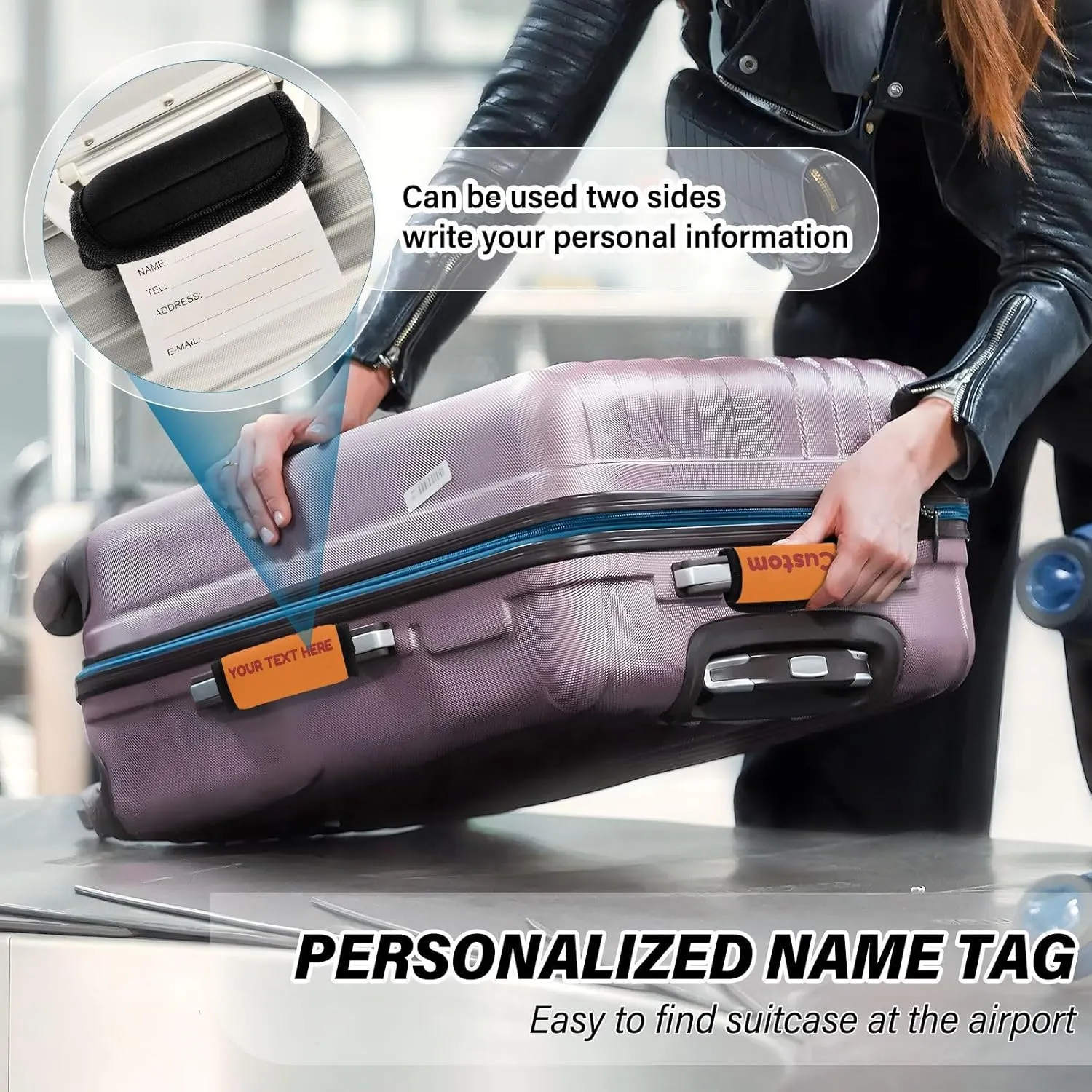 MCHIVER Safety Orange Custom Luggage Handle Wrap 4 Pack Personalized Luggage Handle Covers Soft Luggage Identifiers for Suitcase Luggage Covers Wraps for Travel Bag Suitcase Luggage