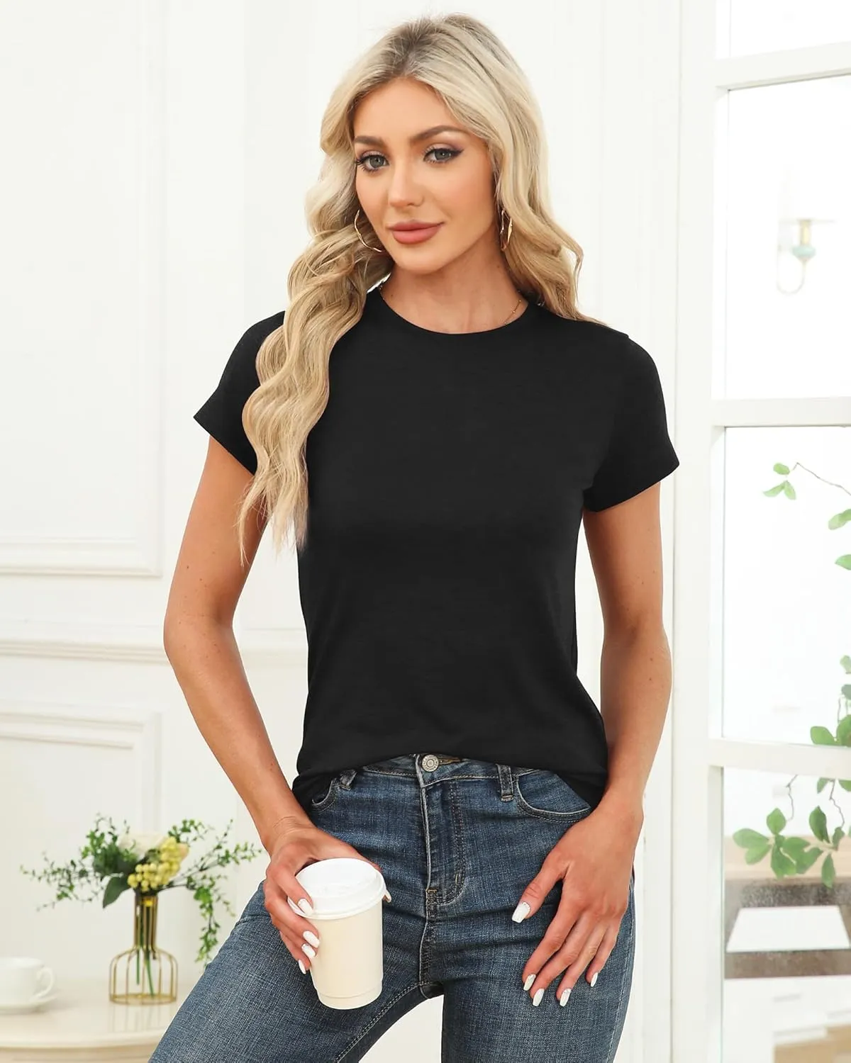 Memorose Womens Short Sleeve Tops Summer T Shirts Round Neck Causal Fashion Basic Tee
