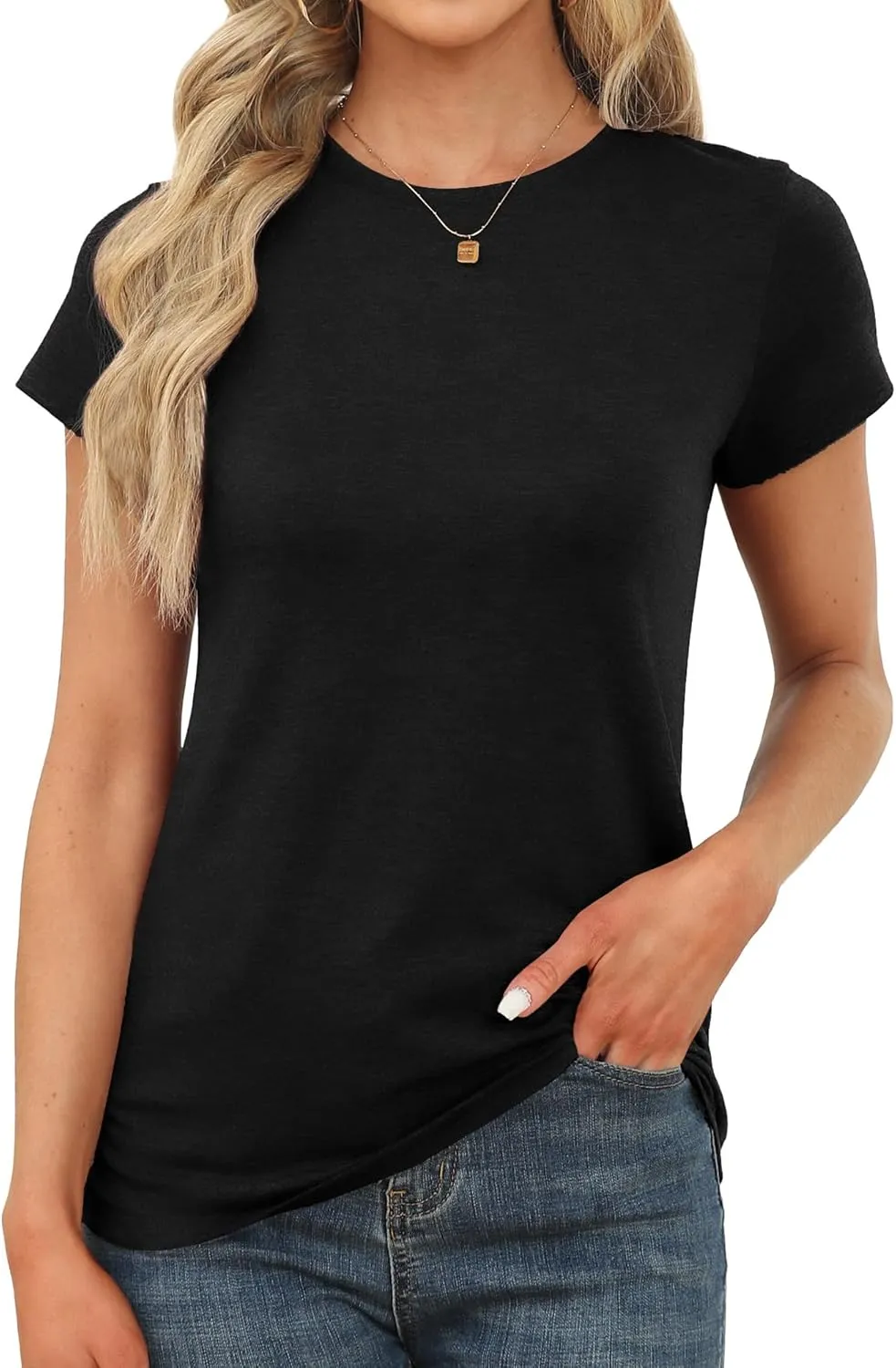 Memorose Womens Short Sleeve Tops Summer T Shirts Round Neck Causal Fashion Basic Tee