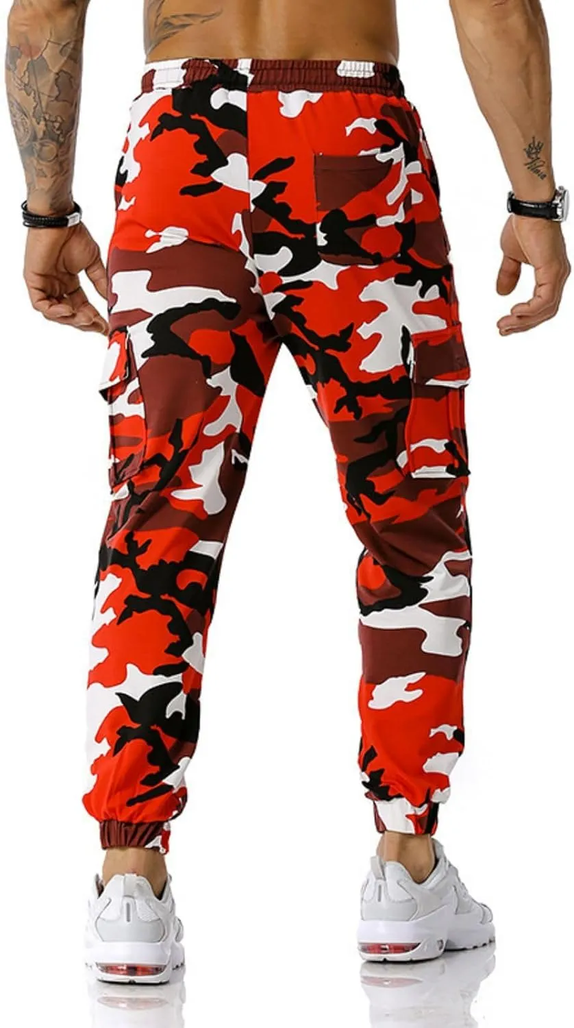 Men Camo Cargo Jogger Sweatpants Casual Drawstring Camouflage Cargo Work Pants with Pockets