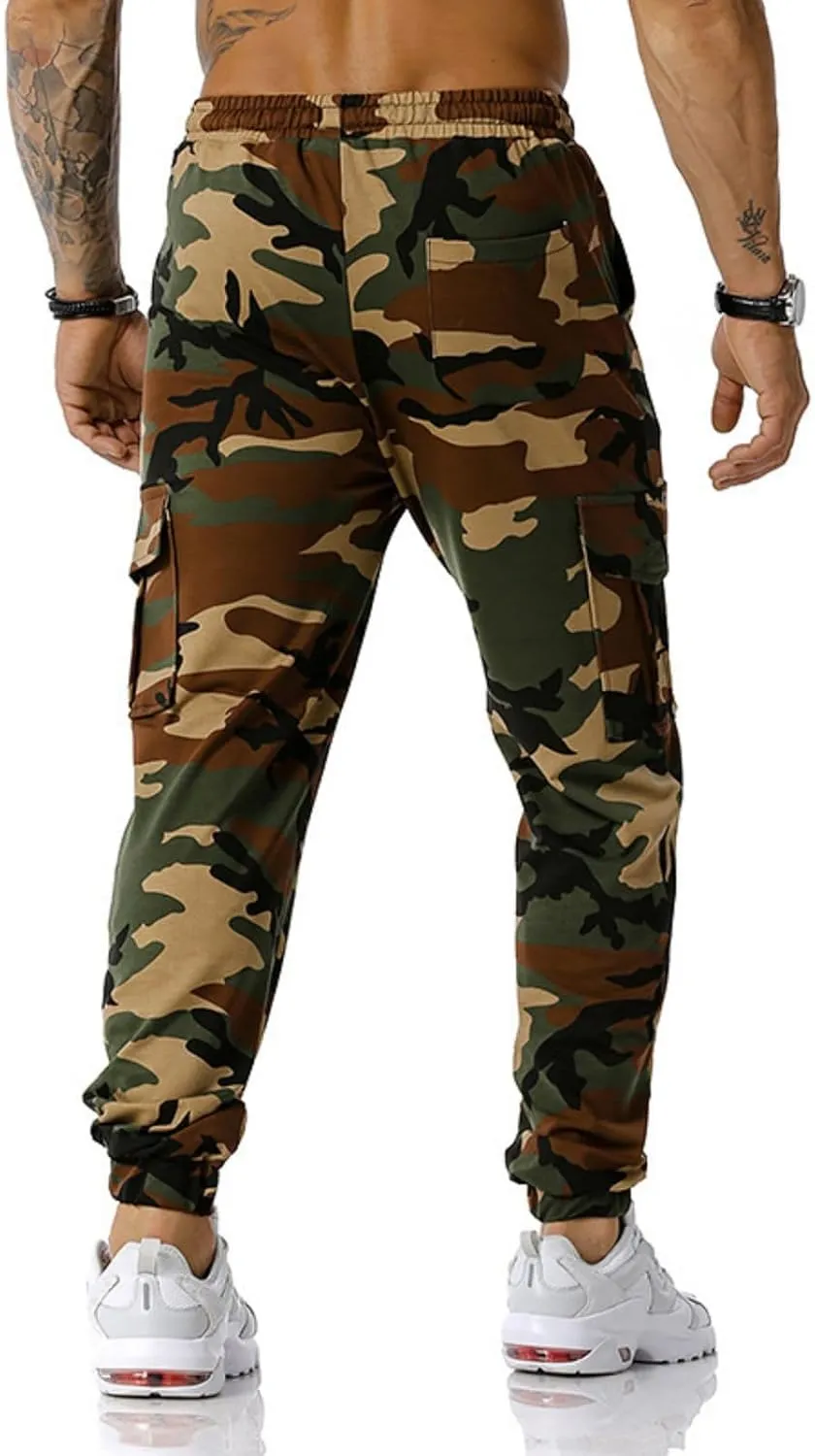 Men Camo Cargo Jogger Sweatpants Casual Drawstring Camouflage Cargo Work Pants with Pockets