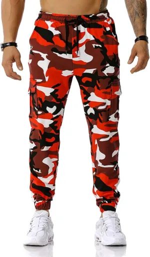 Men Camo Cargo Jogger Sweatpants Casual Drawstring Camouflage Cargo Work Pants with Pockets