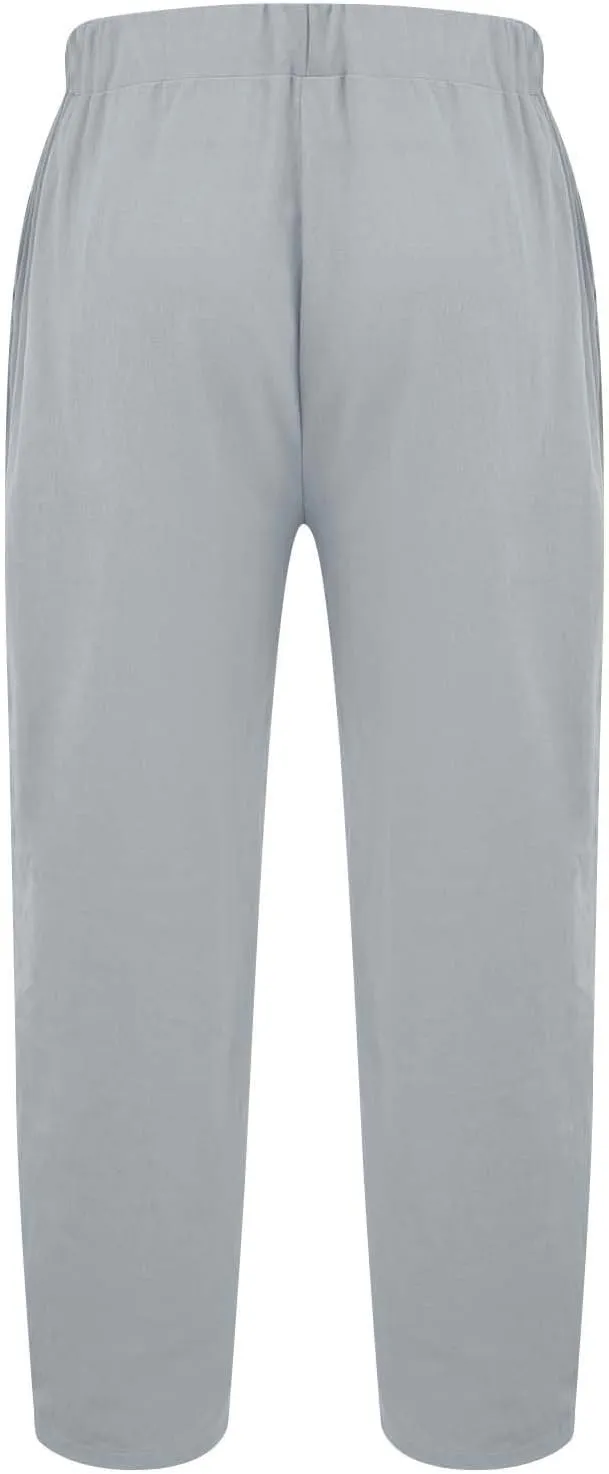 Men Linen Capri Pants Plus Size Drawstring Elastic Waist Zipper Cuffs Cropped Trousers Lightweight Beach Pants Pocket