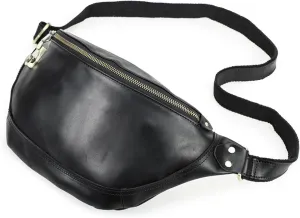 Men Vintage Genuine Leather Waist Bag Multi-Functional Fanny Pack with Password Lock, Crossbody Chest Bag, Travel Bum Bag for Outdoor Sports (Black)