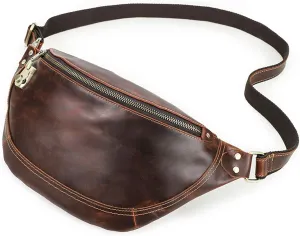 Men Vintage Genuine Leather Waist Bag Multi-Functional Fanny Pack with Password Lock, Crossbody Chest Bag, Travel Bum Bag for Outdoor Sports (Coffee)