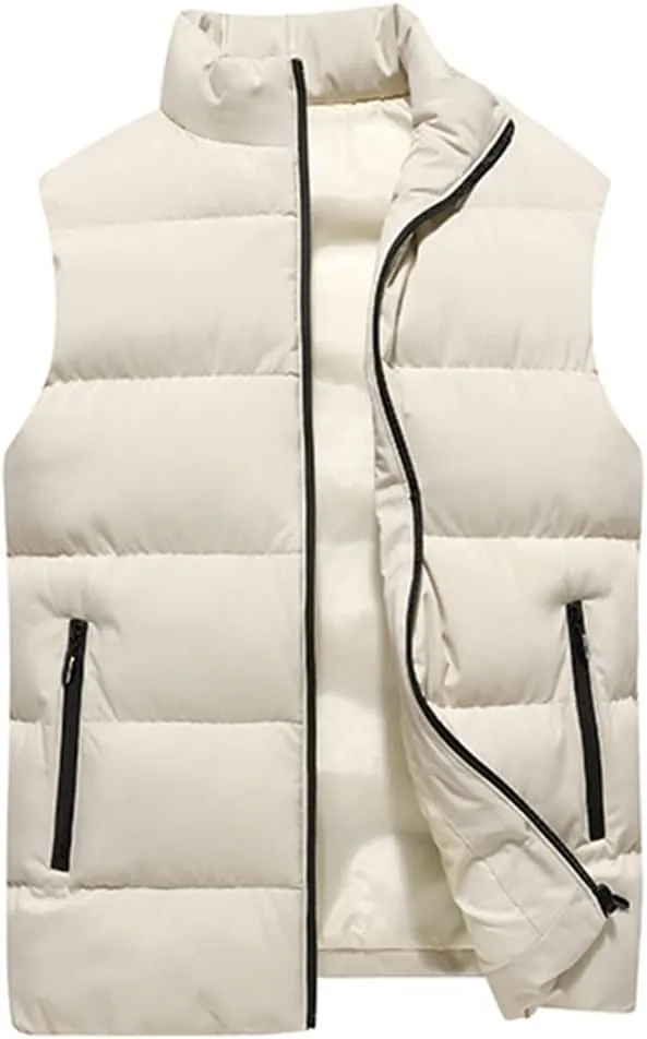 Men Women Winter Warm Vests Cotton-Padded Jackets Sleeveless Solid Color Waistcoat