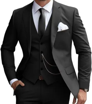 Mens 3 Pieces Classic Suit Wedding Blazer Grooms Jackets Vests Pants Suits