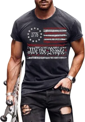 Mens 4th of July Shirts American Flag Patriotic Short Sleeve T-Shirt
