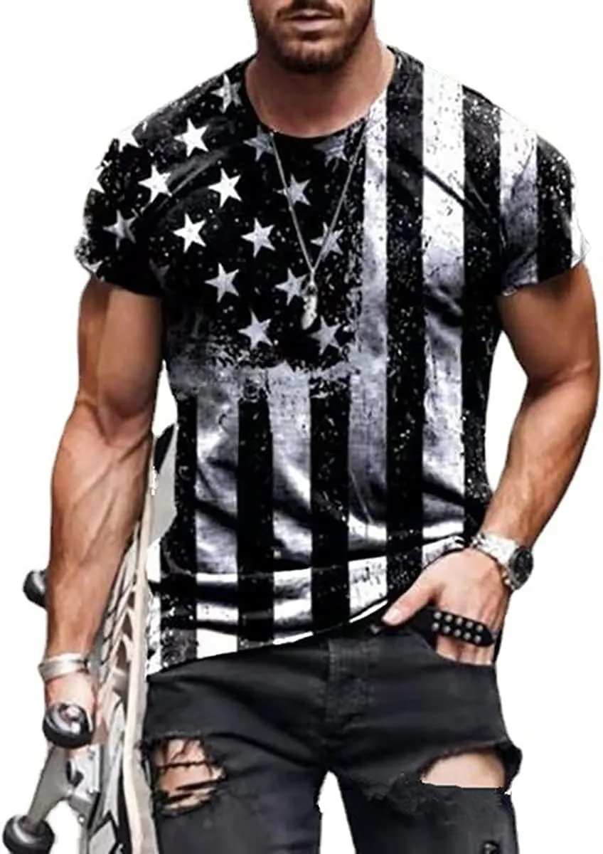 Mens 4th of July Shirts American Flag Patriotic Short Sleeve T-Shirt