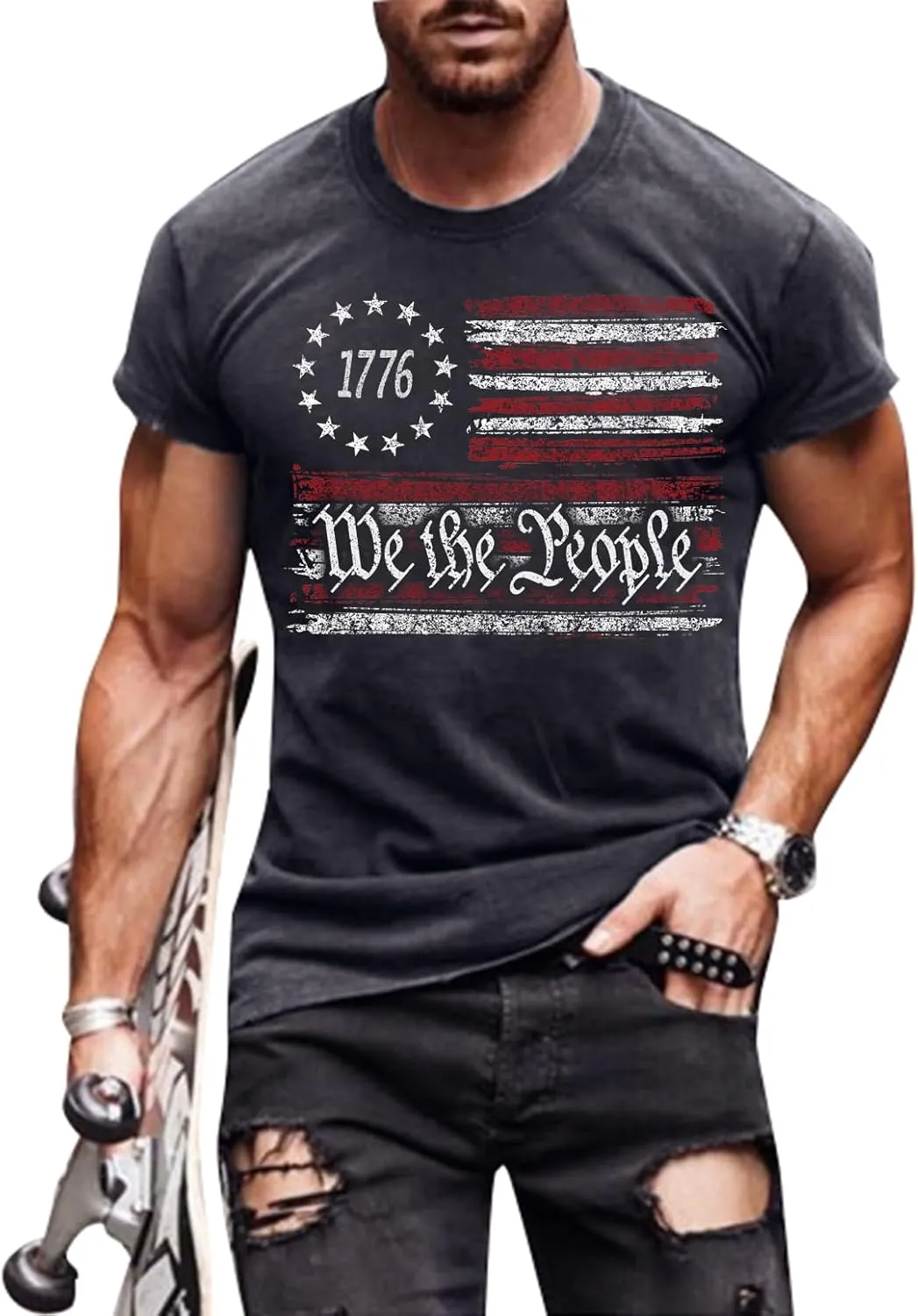Mens 4th of July Shirts American Flag Patriotic Short Sleeve T-Shirt
